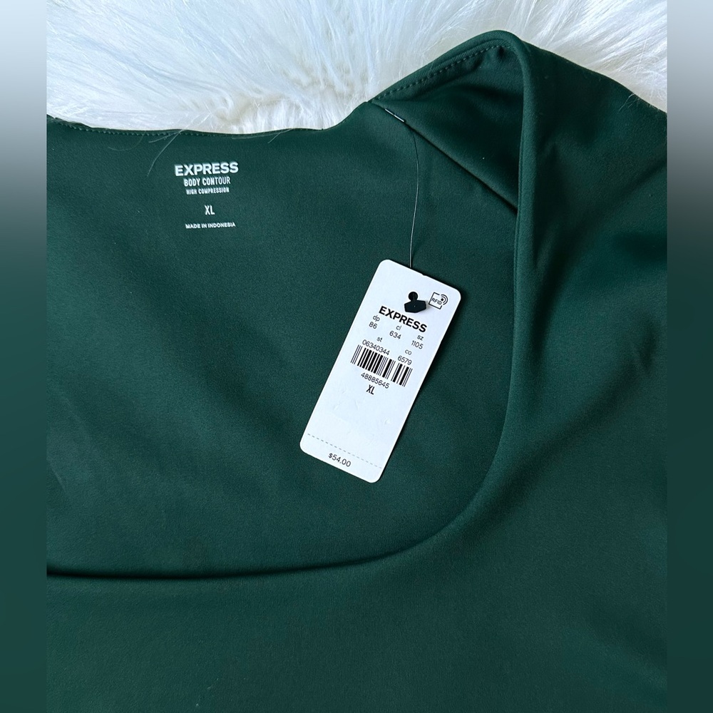 NWT Express BodyContour High Compression Scoop Neck Cap Sleeve Green XL Bodysuit - Picture 4 of 7
